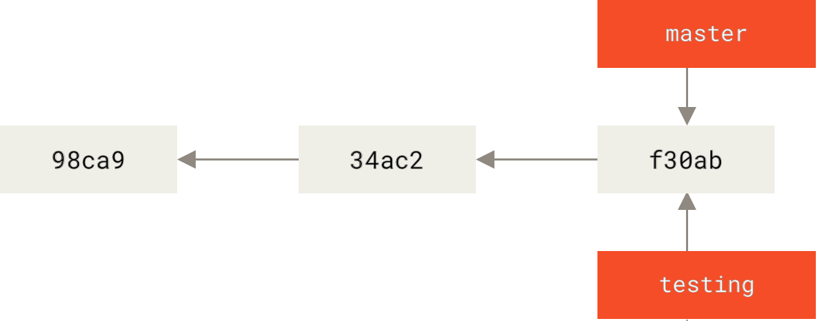 Two branches pointing into the same series of commits